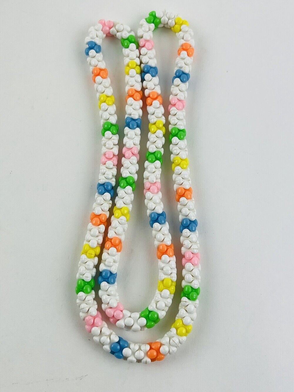 Vintage Pastel Interlocking Beads Candy Necklace Colorful Acrylic Pink Blue 80s